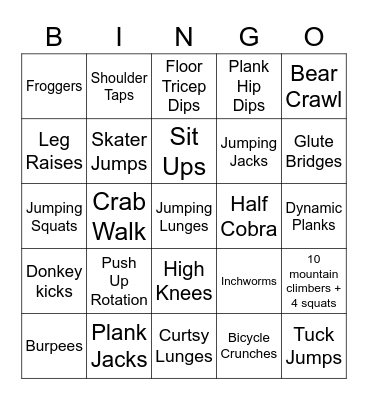 Fitness Bingo Card