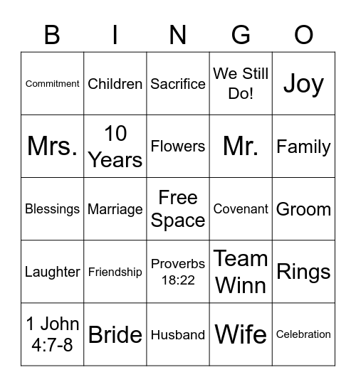 LOVE Bingo Card