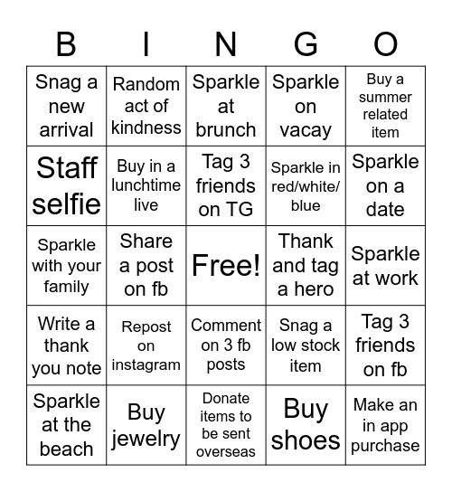 Sparkle Bingo Card