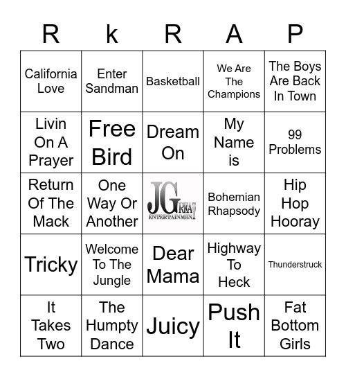 Rock Vs. Rap Bingo Card