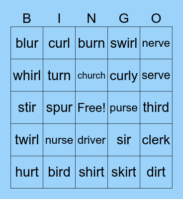 er/ir/ur Bingo Card