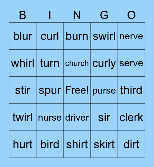 er/ir/ur Bingo Card