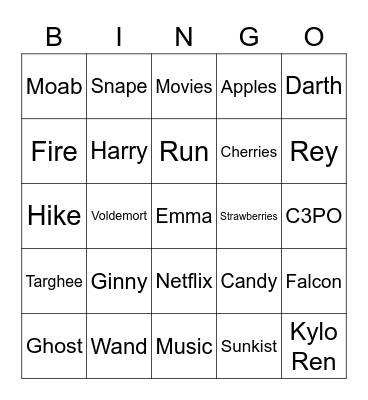 Emma Bingo Card