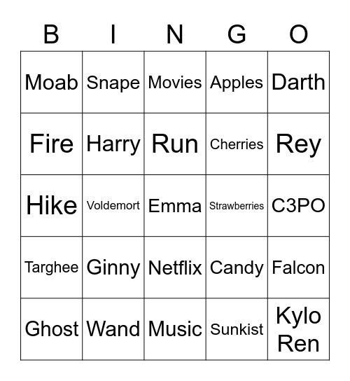 Emma Bingo Card