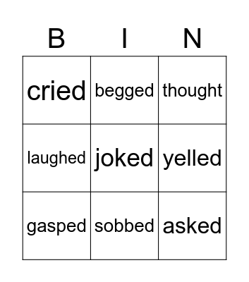 Vocabulary Bingo! Bingo Card