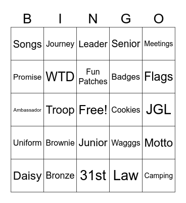 GIRL SCOUT Bingo Card