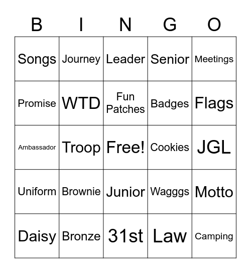 GIRL SCOUT Bingo Card