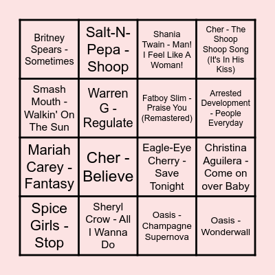 Prince Music Bingo - 90’s Bingo Card