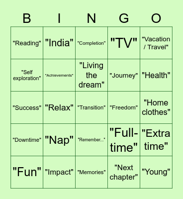 Poonam's Retirement Bingo Card