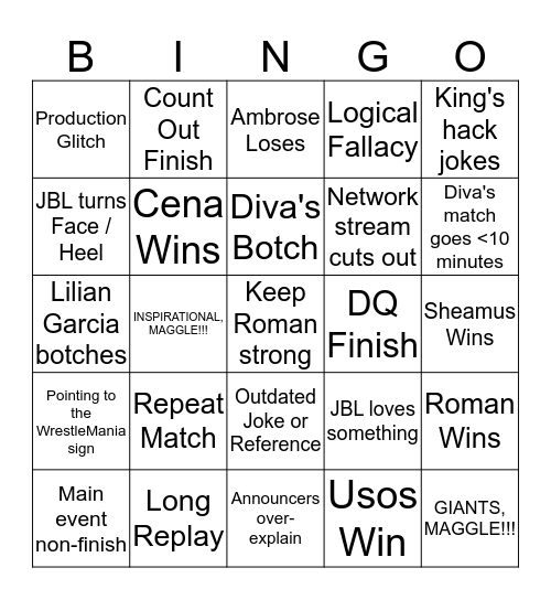 The Rob Kaufman Channel - Live WWE PPV Bingo Card