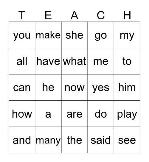 Teach Bingo Card