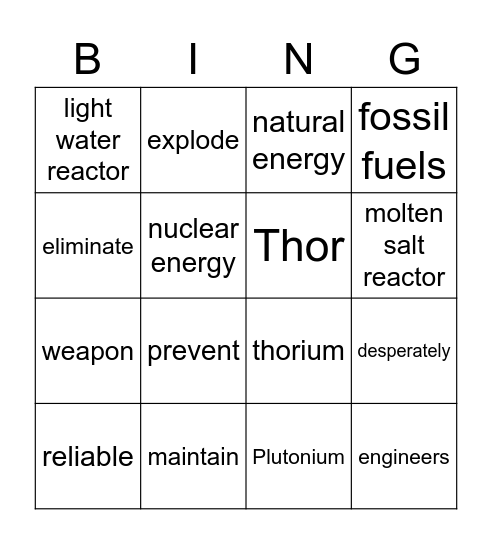 Nuclear Energy Bingo Card