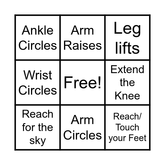 Chair Movement Bingo Card