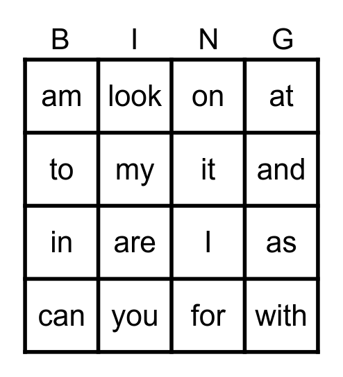 High Frequency words 1 Bingo Card