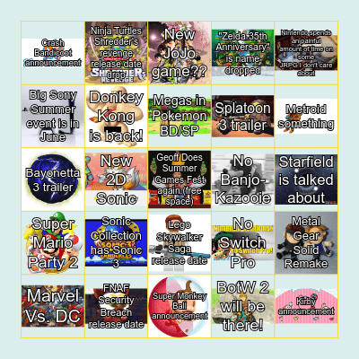 E3 2021 Bingo Card Bingo Card