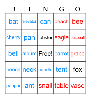 Jump Up 1 Unit  Phonics Short a & e Bingo Card
