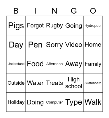 Word Bingo Card