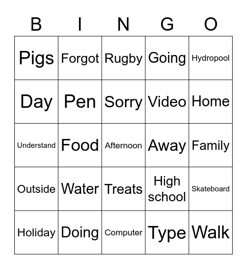 Word Bingo Card