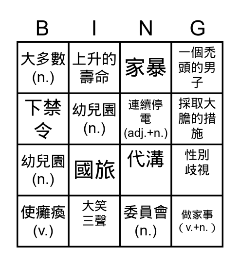 LTB4L7 Words and Collocations Bingo Card