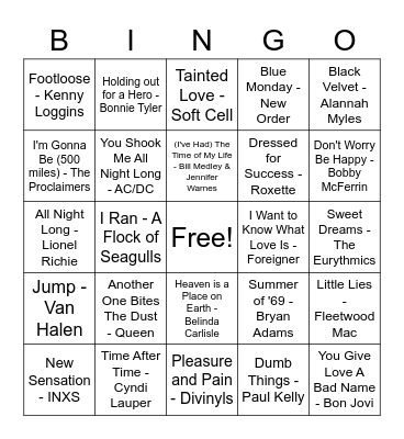 Music Bingo - Ultimate 80s Bingo Card