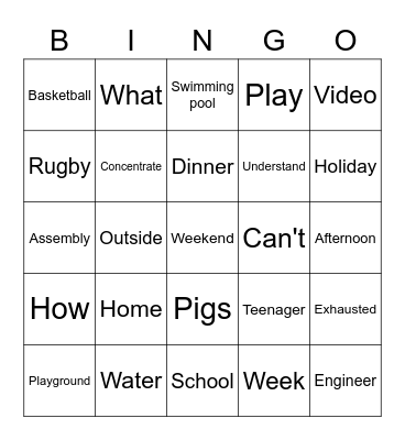 Word Bingo Card