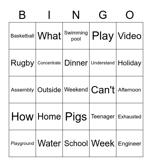 Word Bingo Card