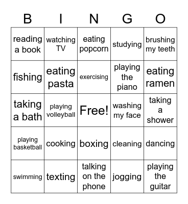What am I doing Bingo Card