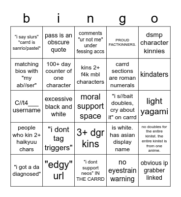 kinnie carrd red flags bingo Card