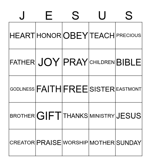 Jesue Loves The Little Children Bingo Card