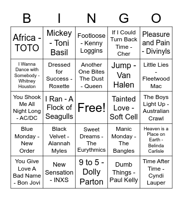 Music Bingo - Ultimate 80s Bingo Card