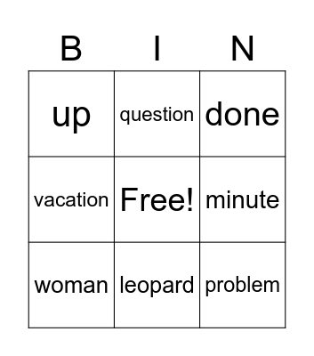 Review Time Bingo Card