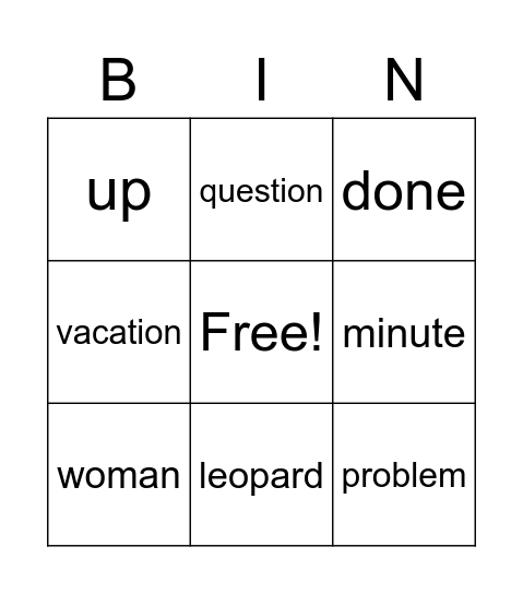 Review Time Bingo Card