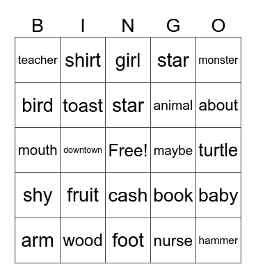 Vocabulary Unit 19~20 Bingo Card