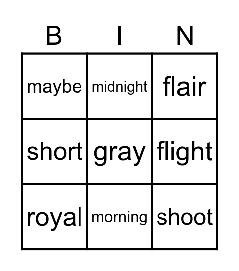 Phonics Bingo Card