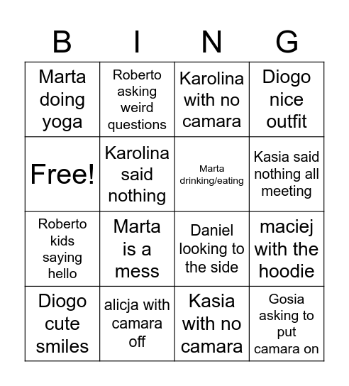 team meeting Bingo Card