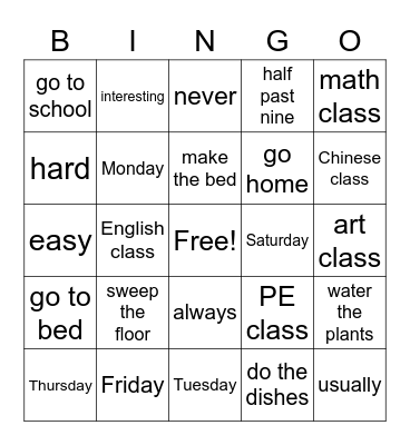 My Day Bingo Card