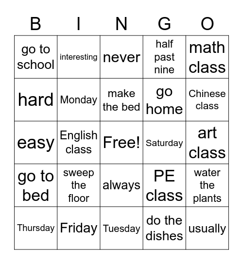 boring college class bingo