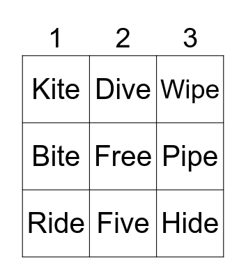 Long vowel i Bingo Card