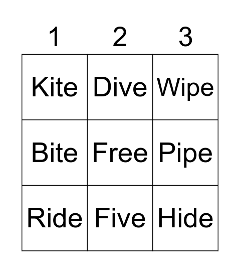Long vowel i Bingo Card