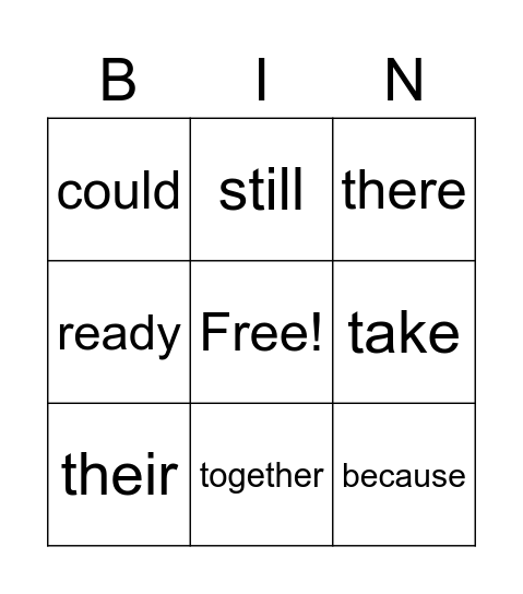 Sight Words Bingo Card