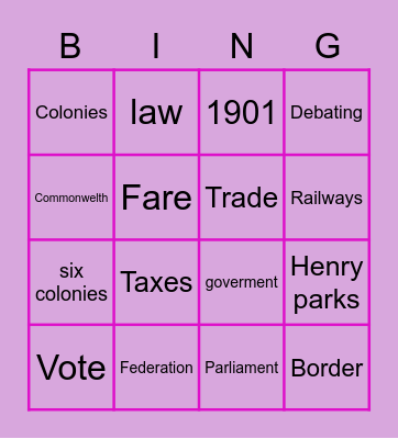 Federation Bingo Card