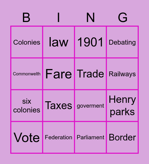 Federation Bingo Card