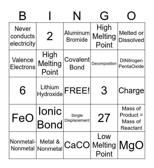 Bonding Bingo Card
