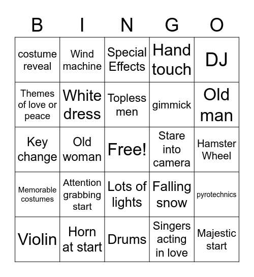 Eurovision Bingo Card