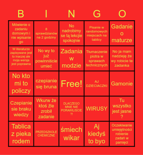 Lekcja z wikar Bingo Card