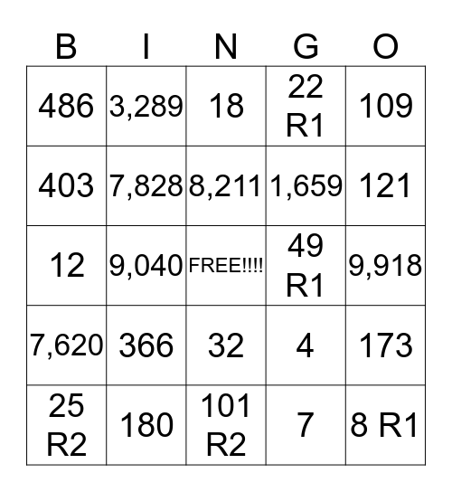Multiplication and Division Bingo-Fowler's Class Bingo Card