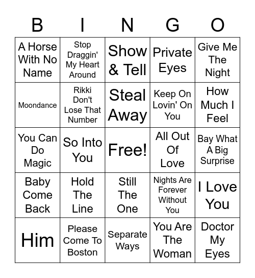 Yacht Rock Bingo Card