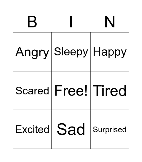 Feelings and Emotions Bingo Card