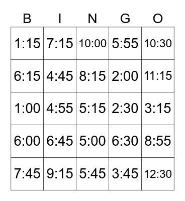 Time bingo Card