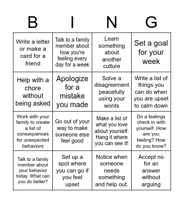 SEL BINGO CHALLENGE Bingo Card